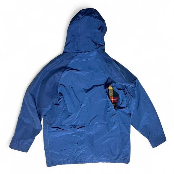 Woolrich 90s Vintage Wool Red Plaid Lined Blue Parka Zip Hooded Jacket Medium - Picture 7 of 8